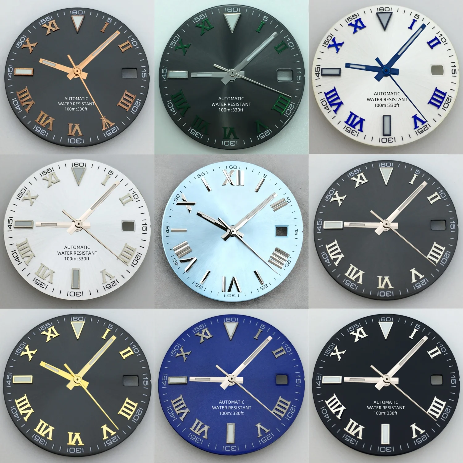 29mm Grey Silver Sunburst Watch Dial fits NH35 NH35A NH36A Silver/Gold/Rose Gold/Green Roman Numerals Index Hand Set Watch Parts