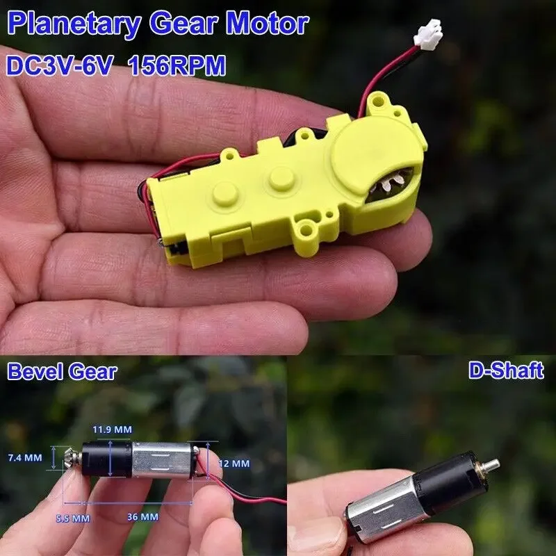 Micro N20 Planetary Gearbox Gear Motor with Bevel Gear Plastic+ Metal Gearbox DC 3V-6V 156RPM Slow Speed D-shaft DIY Robot