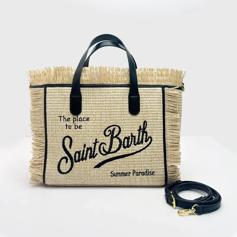 SAINT BARTH New women\'s large capacity leisure travel straw mat handmade tassel handbag tote bag mommy bag