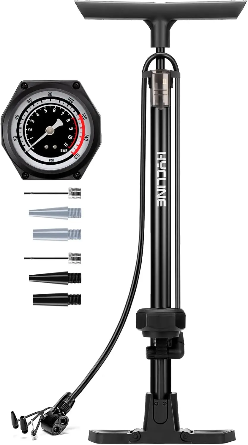 

Bike Floor Pump with Gauge - 160 PSI, Fits Presta & Schrader, for Road & MTB Tires - Black