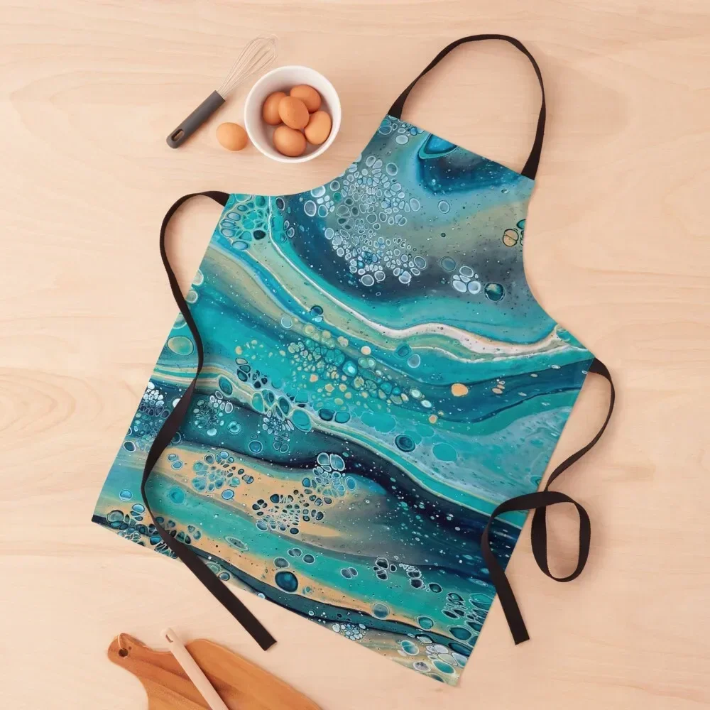 

Shades of Blue and Tan Beach Seascape Inspired Abstract Fluid Art Acrylic Pour Apron cleanings Costume Waiter Apron