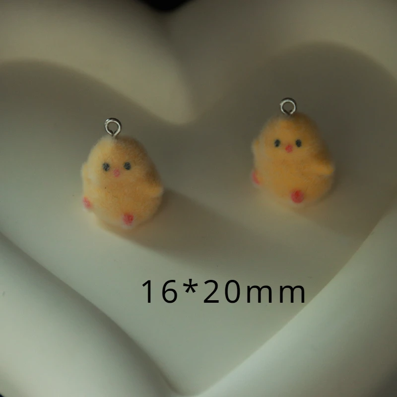 30Pcs 3D Cute Chicks Flocking Charms Cartoon Animal Resin Pendant Earrings Keychain Accessories for DIY Crafts Jewelry Make