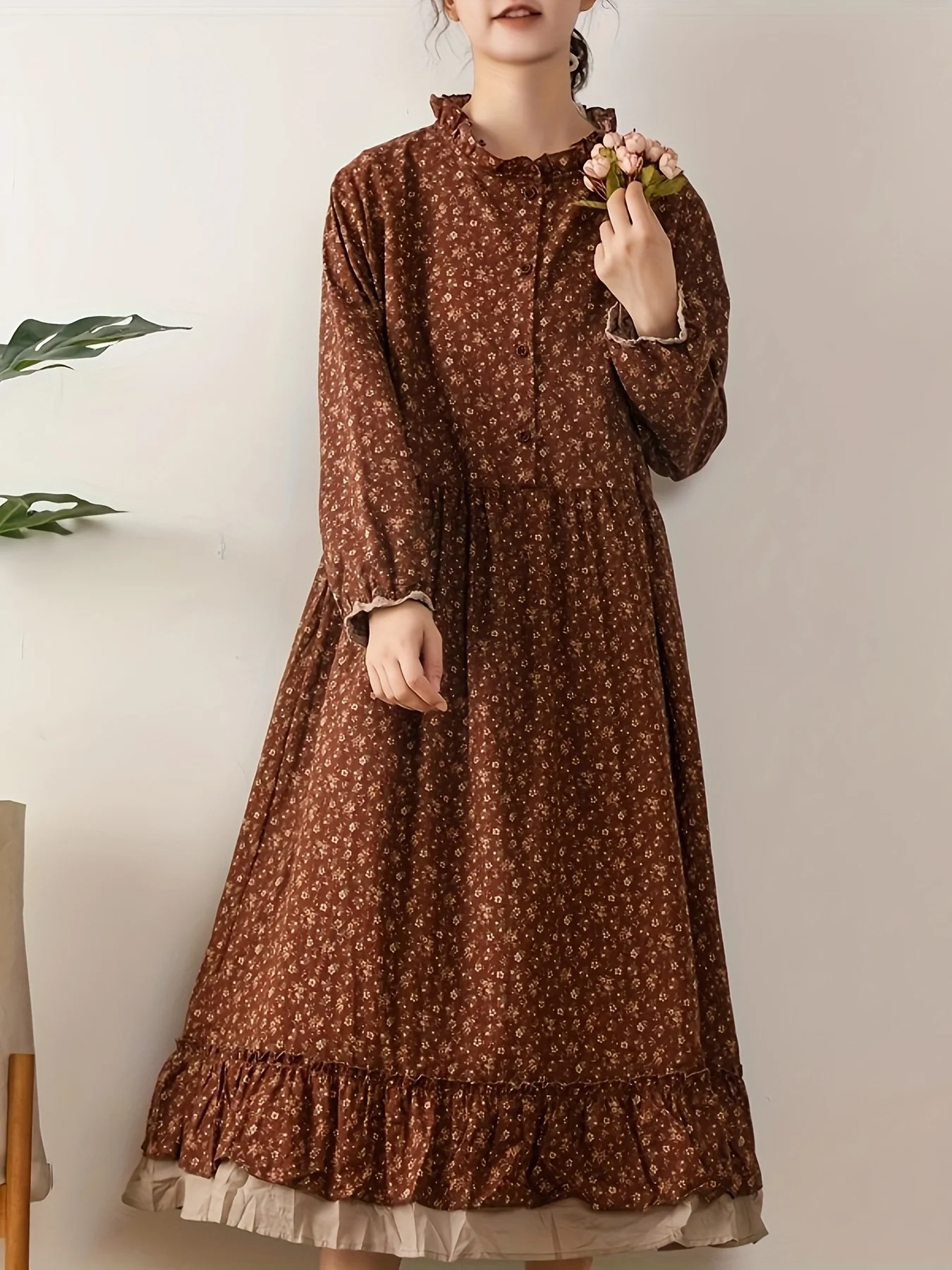 Japanse stijl zoete pastorale stijl katoen en linnen lange rok lente en herfst lange mouwen kant splitsen losse casual grote maat dikke mm bloemenjurk voor dames