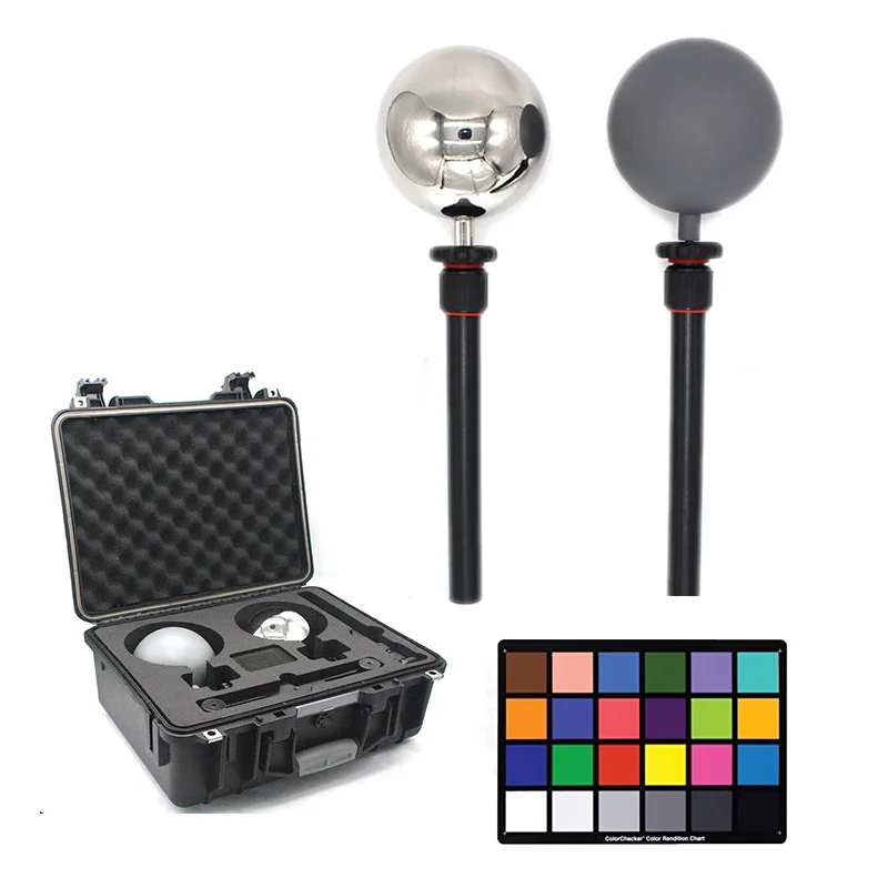 For Photographic Props Set 6.3cm 12.6cm 20cm 25cm Hdri VFX Ball Chrome Grey Balls with ColorChecker