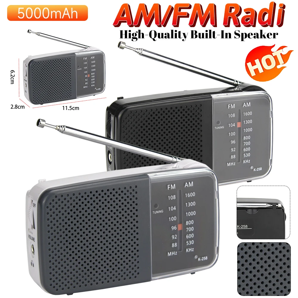 Mini radio transistor con altavoz Radio alimentada por batería con correa Antena telescópica de radio pequeña para uso en emergencias