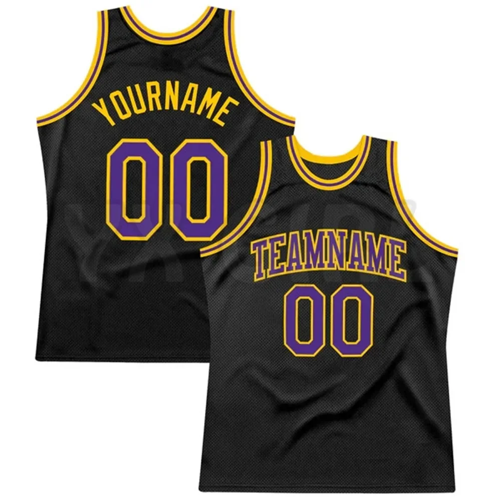 

Custom Black Purple-Gold Authentic Throwback Basketball Jersey Tank Tops for Men Jersey Personlized Sew Team Unisex Top