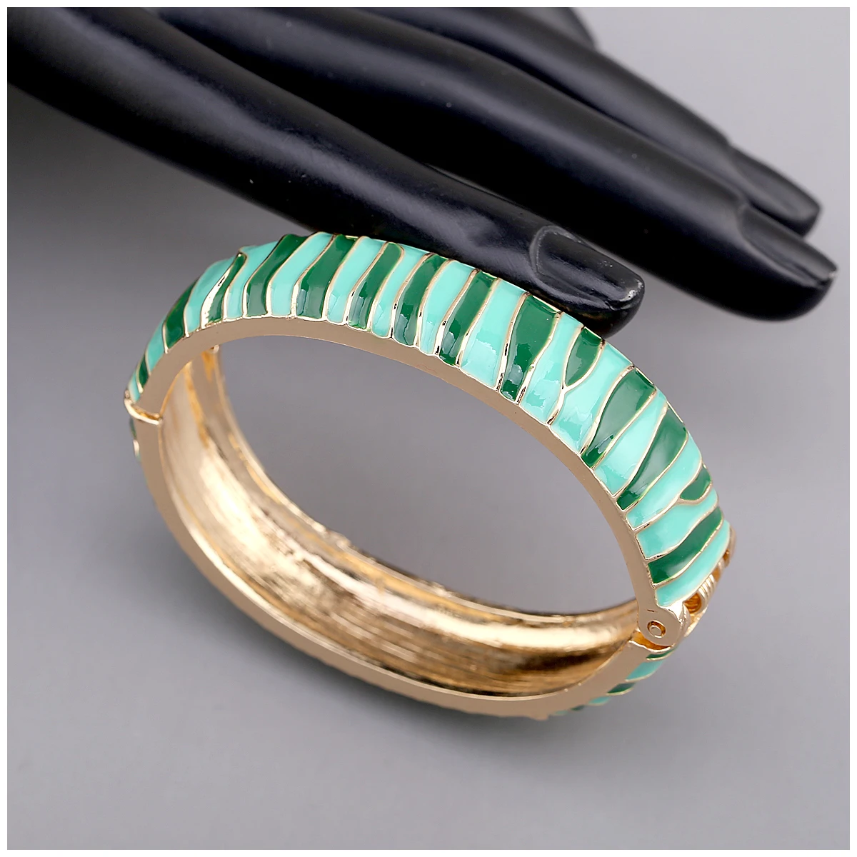 Multi Color Enameled Stripes Statement Bangle Cuff Bracelet for Women, Gold Plating Hinge Spring Chunky Bangles Fashion Jewelry