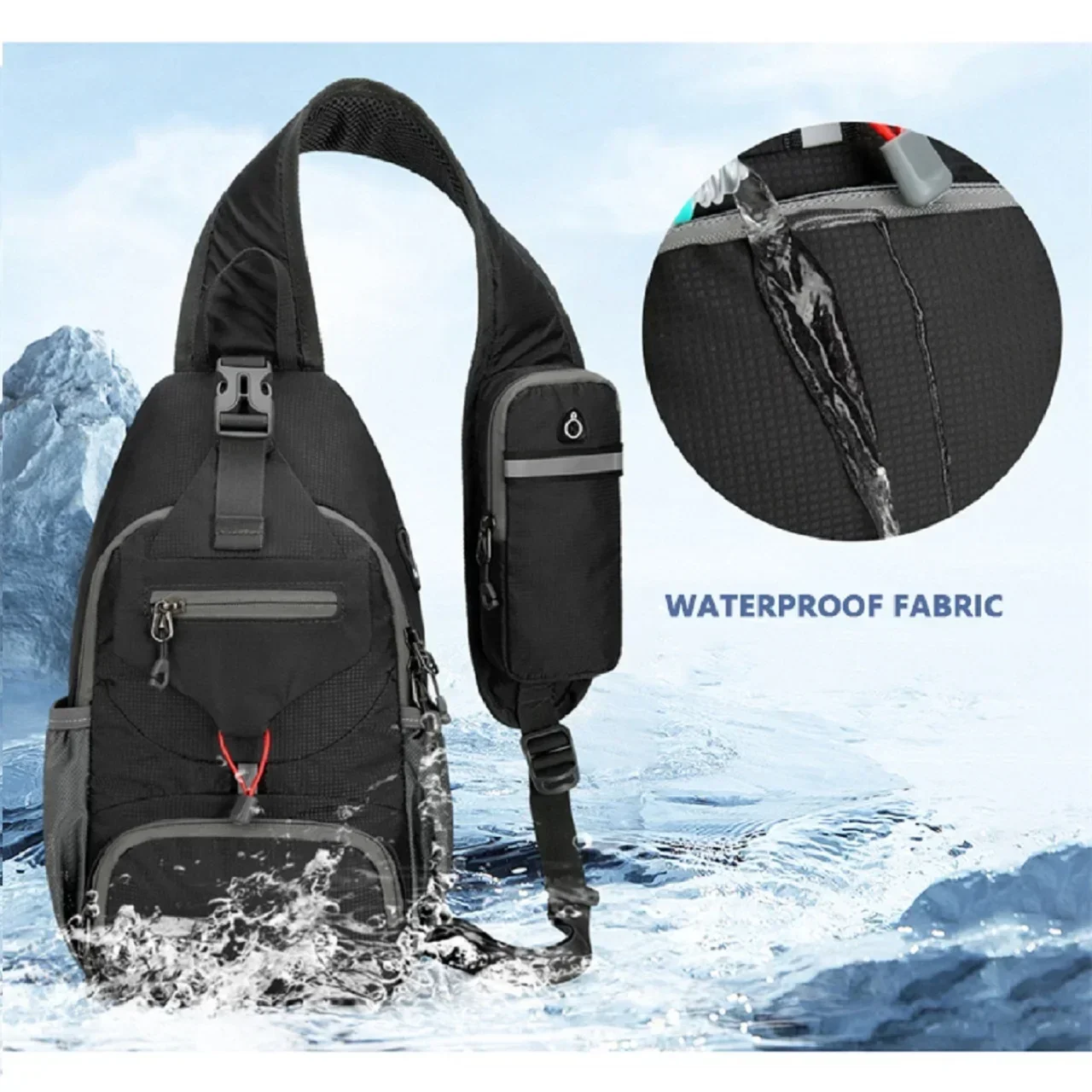 Outdoor leisure chest bag, sports waterproof, nylon crossbody bag, suitable for both men and women, mobile phone storage bag