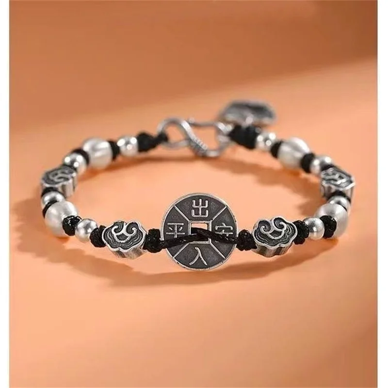 Trendy Auspicious Clouds Beads Bracelet Men Jewelry Ethnic Style Eight Diagrams Safety Buckle Bracelet Male Hand Accessories