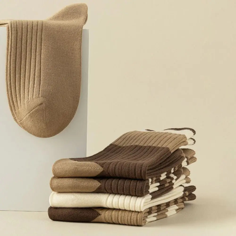 5Pairs Fashion Retro Women's Cotton Socks Soft Breathable Stripe Tube Socks Thin Hosiery Mid-calf Socks Unisex