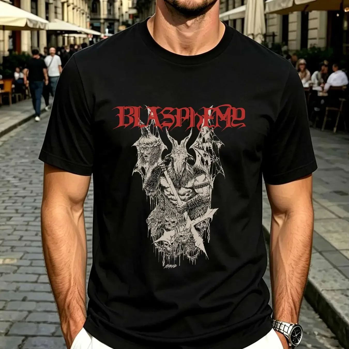 washed T Shirt Blasphemy Black Metal Band Fullsize S 5XL vintage Washed Casual Top For Everyday Wear streetwear Soft Stretched
