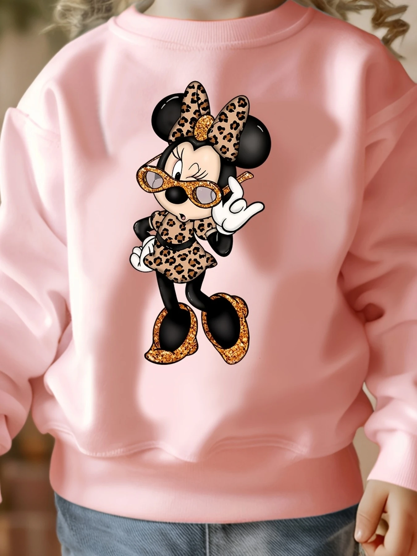 

Милые толстовки с Минни Маус для девочек, одежда для маленьких девочек, модные пуловеры с леопардовым принтом Минни, забавный подарок, свитер в стиле Харадзюку