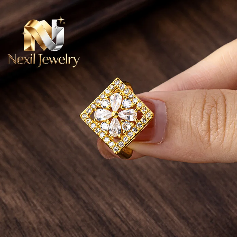 Nexil Jewelry   Nexil Jewelry  Green Zircon-Inlaid Open Ring Women 24K Gold AU999 - Elegant gold-green contrast, user-friendly o