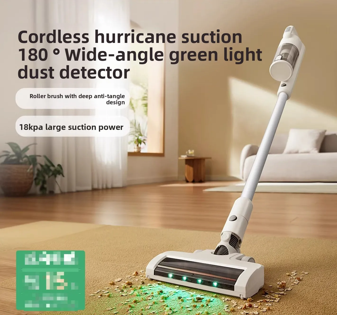 Vacuum Cleaner Wireless Green Light Searching Large Suction Roller Brush Carpet Cat Hair Handheld Small Pet Vacuum Cleaner