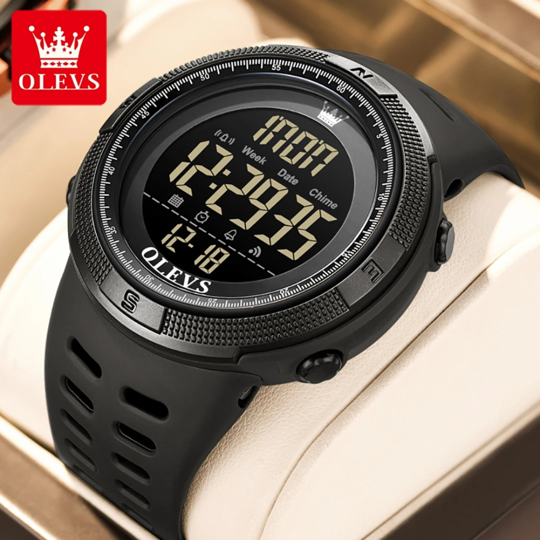 OLEVS 1109 Digital Fashion Watch Gift PU Round-dial Wristwatch Stopwatch Timer