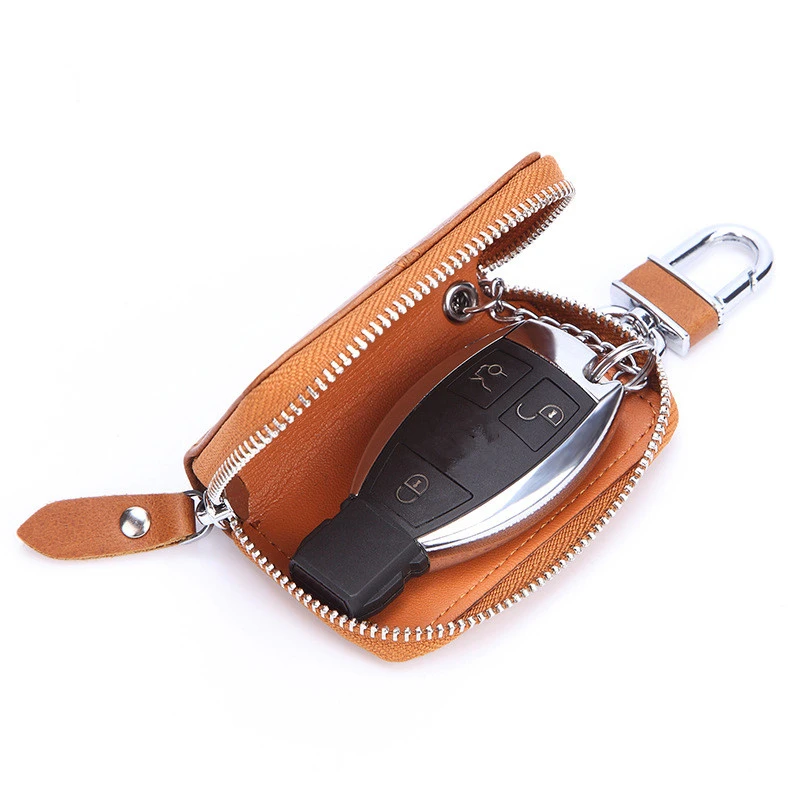 Cartera de cuero genuino 2023 para hombre y mujer, Protector de llaves de coche, organizador, funda con cremallera, control remoto automático, Mini bolsa para tarjetas