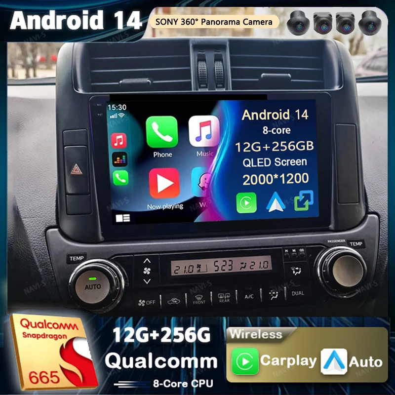 Android 14 For Toyota Land Cruiser Prado 150 2009 - 2013 2K QLED Android Car Radio Multimedia Video Player GPS Stereo CarPlay 4G