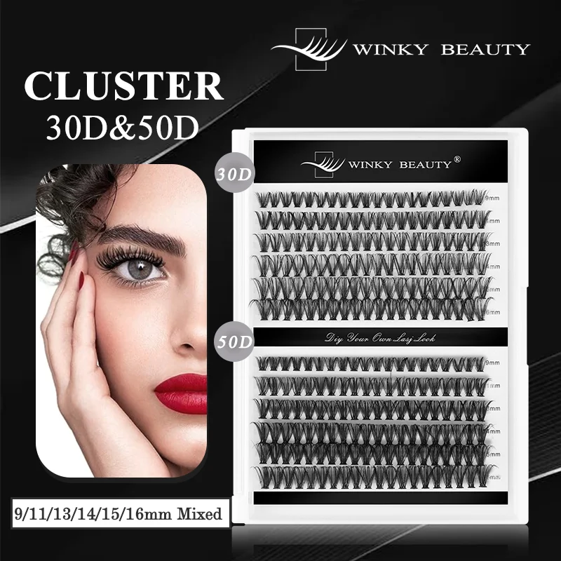 

winky beauty 240pcs DIY Cluster Lash Extension Kit,Lighter Natural D Curl Individual Mink Eyelashes Makeup Supplies at home