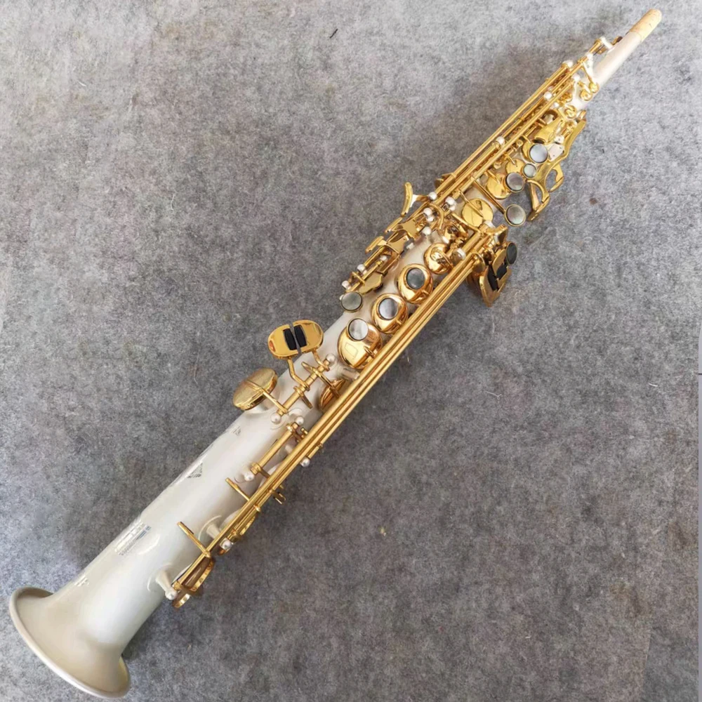 Japan S-W01 Original 1 :1 key type Soprano Saxophone frosted Silver Plated Gold Lacquer Key Straight Pipe Bb Brass Sax instrumen