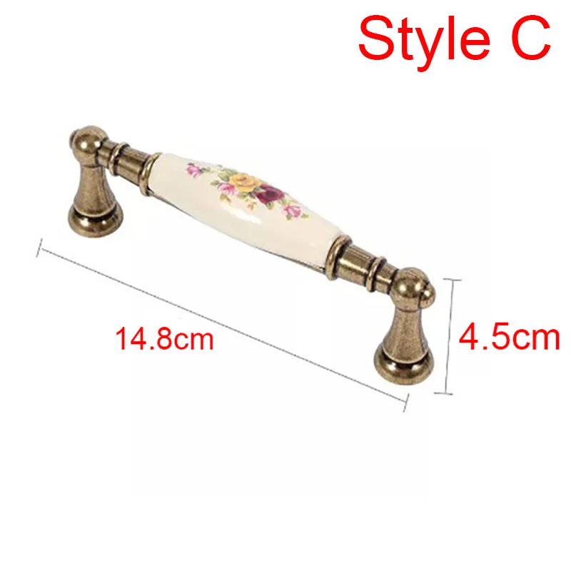 Vintage Flower Ceramic Cabinet Pulls DIY Door Handles Cabinet Cupboard Drawer Closet Knobs Furniture Handle Door Pull Knobs