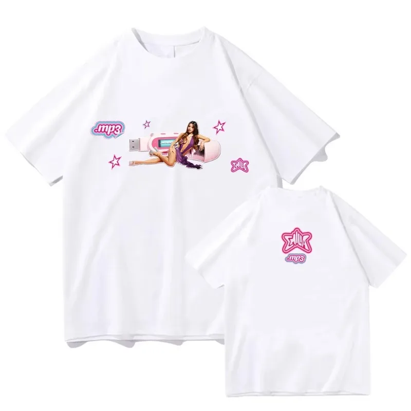 إميليا Mernes Mp3 المغني تي شيرت الإناث الذكور المتضخم الملابس قصيرة الأكمام أزياء المرأة عالية الجودة القطن تيز الجانبين