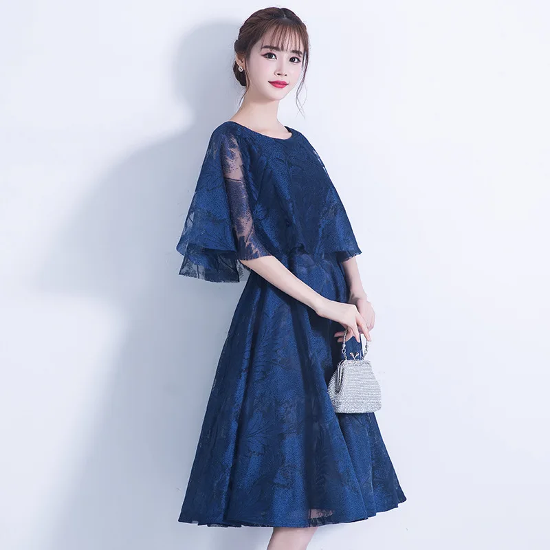 

Navy Blue Can Be Worn Everyday 2024 New Fashion Mid-Length Slim Slimming Banquet Evening Dress