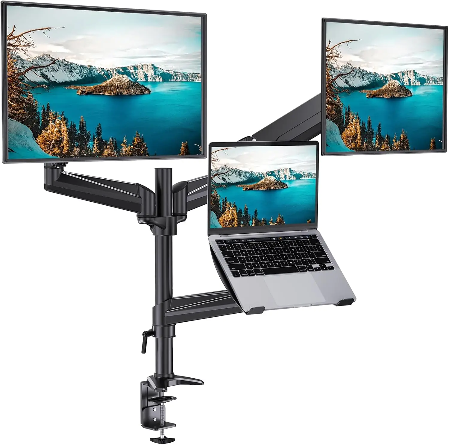 Dual Monitor and Laptop Mount for 32" Screens, Adjustable Arm with Tilt Swivel Rotation, VESA 75/100mm