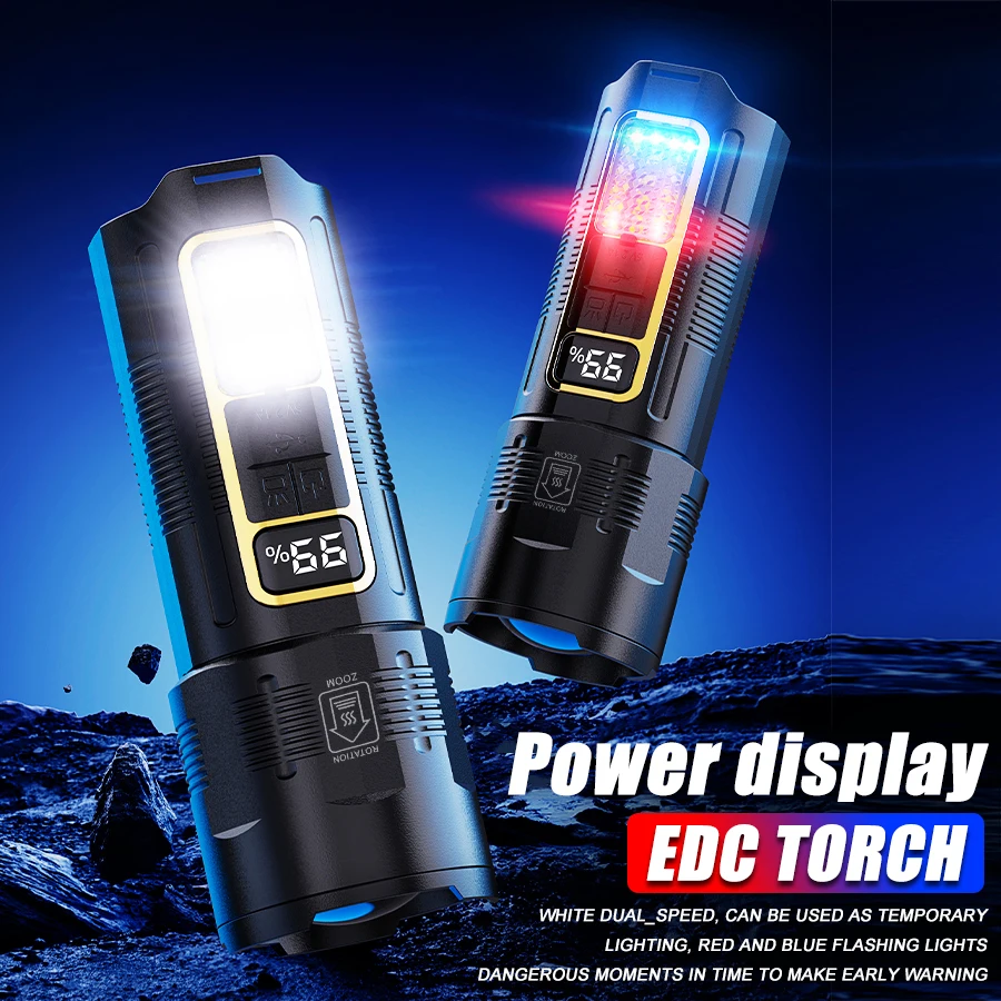 

High Power 30W LED Flashlight Built-in 18650 Battery Portable Zoom Tactical Torch USB Rechargable Emergency Camping Power Bank