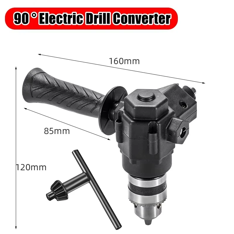 90° Three Jaw Chuck Right Angle Drill Adapter Impact Corner Bend Extension Chuck Accessory for Power Tools