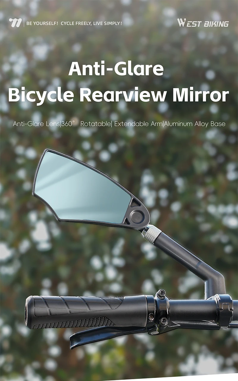 WEST BIKING Blendfreier Fahrrad-Rückspiegel, teleskopisch, flexibel, 360-Grad-Weitwinkel, MTB, E-Bike, Elektroroller, HD-Rückspiegel – Detail 1