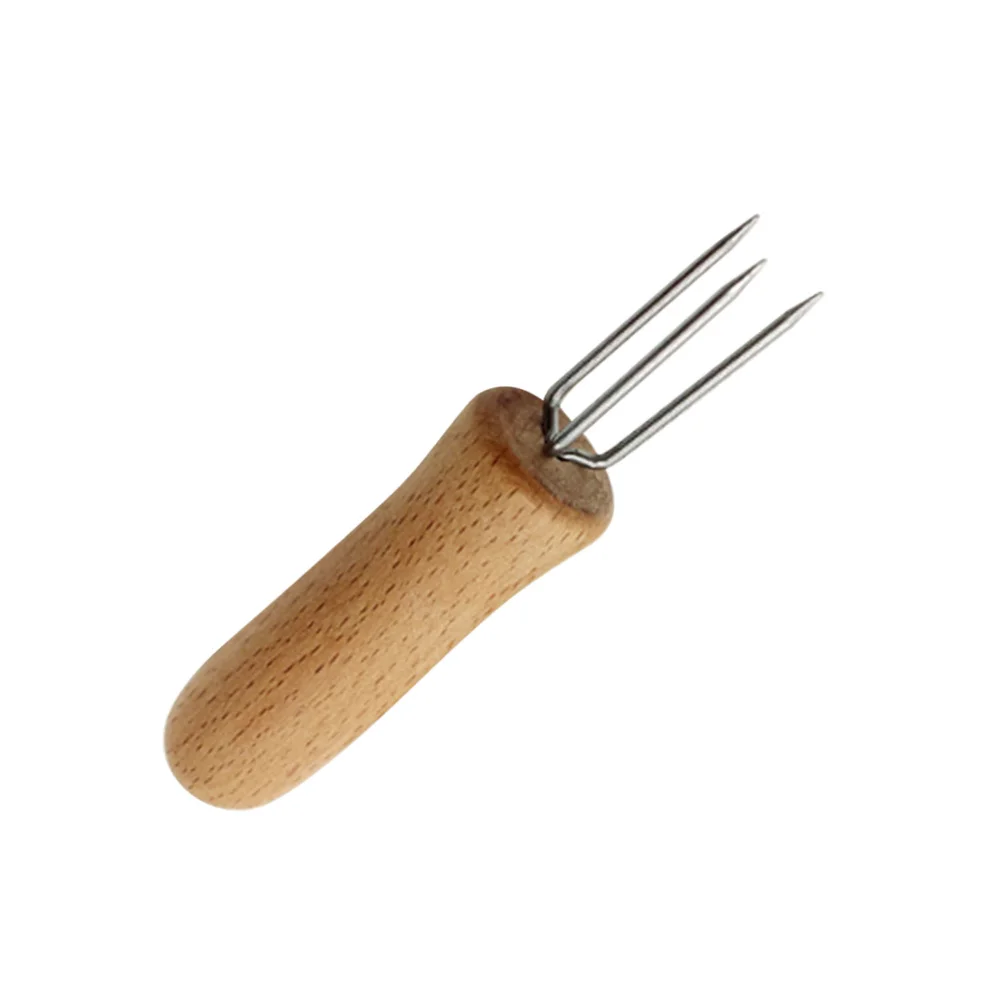 

Three-Prong Stainless Steel Holder Ergonomic Wooden Handle Bbq Corn Forks Fruit Grips Food Forks Fruit Fork