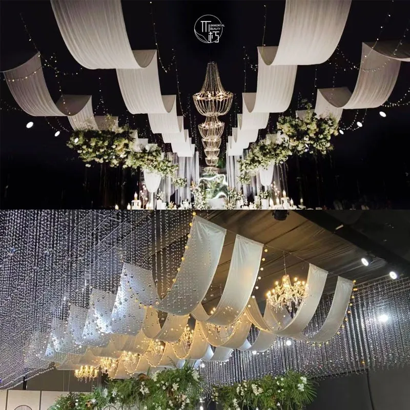 Wedding Ceiling Decoration Elastic Fabric Milk Silk Chiffon Drapes for Birthday Wedding Party Auditorium House Decor 5M/10M