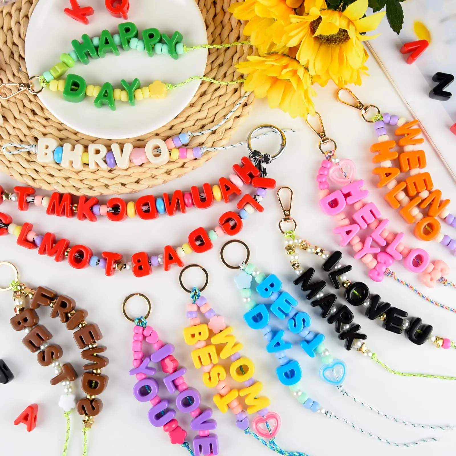 Buchstaben A-Z Perlen mit großem Loch, Buchstabenanhänger für Schmuckherstellung, Taschenanhänger, Schlüsselanhänger, Alphabetperlen für Armbänder – Detail 3