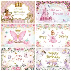 Newborn Baby Shower Backdrop Butterfly Flowers Princess Girl Happy Birthday Party Custom Photography Background Decor Banner