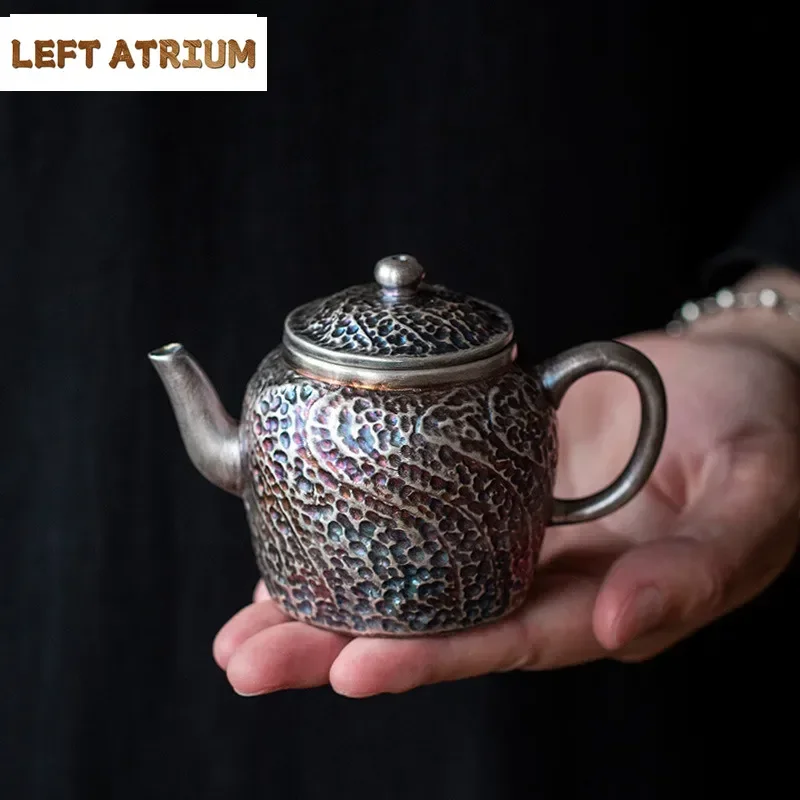 

125ml Silver Hammer Pattern Teapot Antique Tea Infuser Pot Tea Brewing Kettle With Strainer Teaset Craft Pot Bearing Supplies