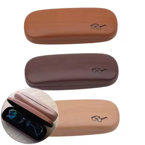 1PC High Quality Wood Grain Hard Kit Holder Metal Reading Glasses Case For Men And Women PU Leather Eyeglass Box