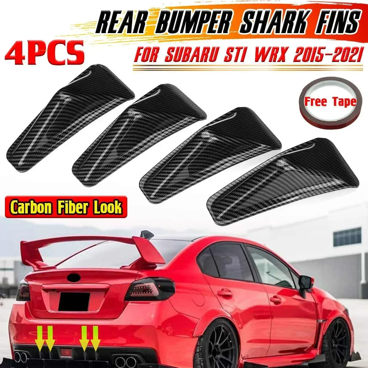 4x Car Rear Bumper Lip Diffuser Shark Fin Spoiler Wing Splitter For Subaru STI WRX 2015 2016 2017 2018 2019 2020 2021 Body Kit