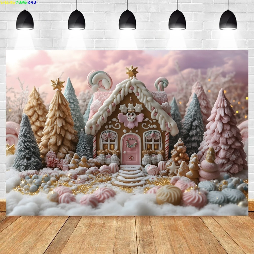 

Christmas Candy Wonderland Background Photography for Girl Birthday Gingerbread Arch Door Snowy Backdrop Kid Photo Winter Studio
