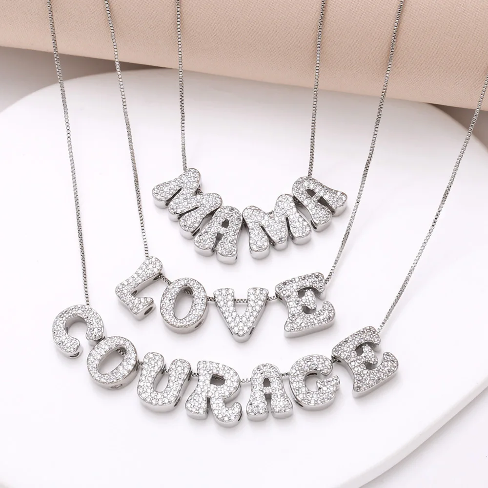 

Customized 3D Zircon Initial Letters Necklaces for Women Girls Personalized Name Collarbones Box Chains Nameplate Jewelry DIY