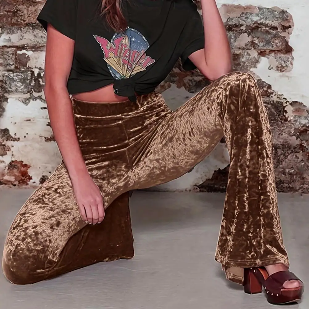 

2026 new Women Flared Pants Elastic High Waist Solid Color Wide Leg Trousers Hip Lifted Velvet Vacation Work Pants Daily Wear