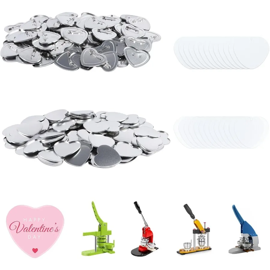 

100 комплектов пустых деталей для пуговиц в форме сердца, принадлежности для изготовления булавок для машины для изготовления пуговиц, сердце, включая металлическую булавку в форме сердца, задняя часть c