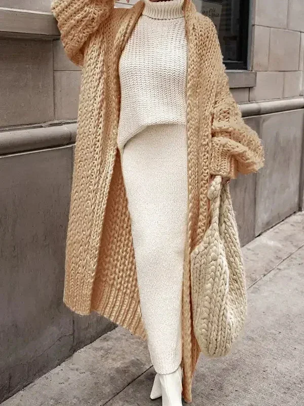 Loose Knitted Cardigan Women 2023 Autumn Winter Streetwear Spring Elegant Long Outerwear Maxi Y2k Sweater Long Coat Soft Jackets