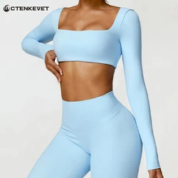 T-shirt de sport à manches longues pour femme, haut une pièce, vêtements de fitness, vêtements de course en plein air, chemise de yoga, entraînement push-up, salle de sport