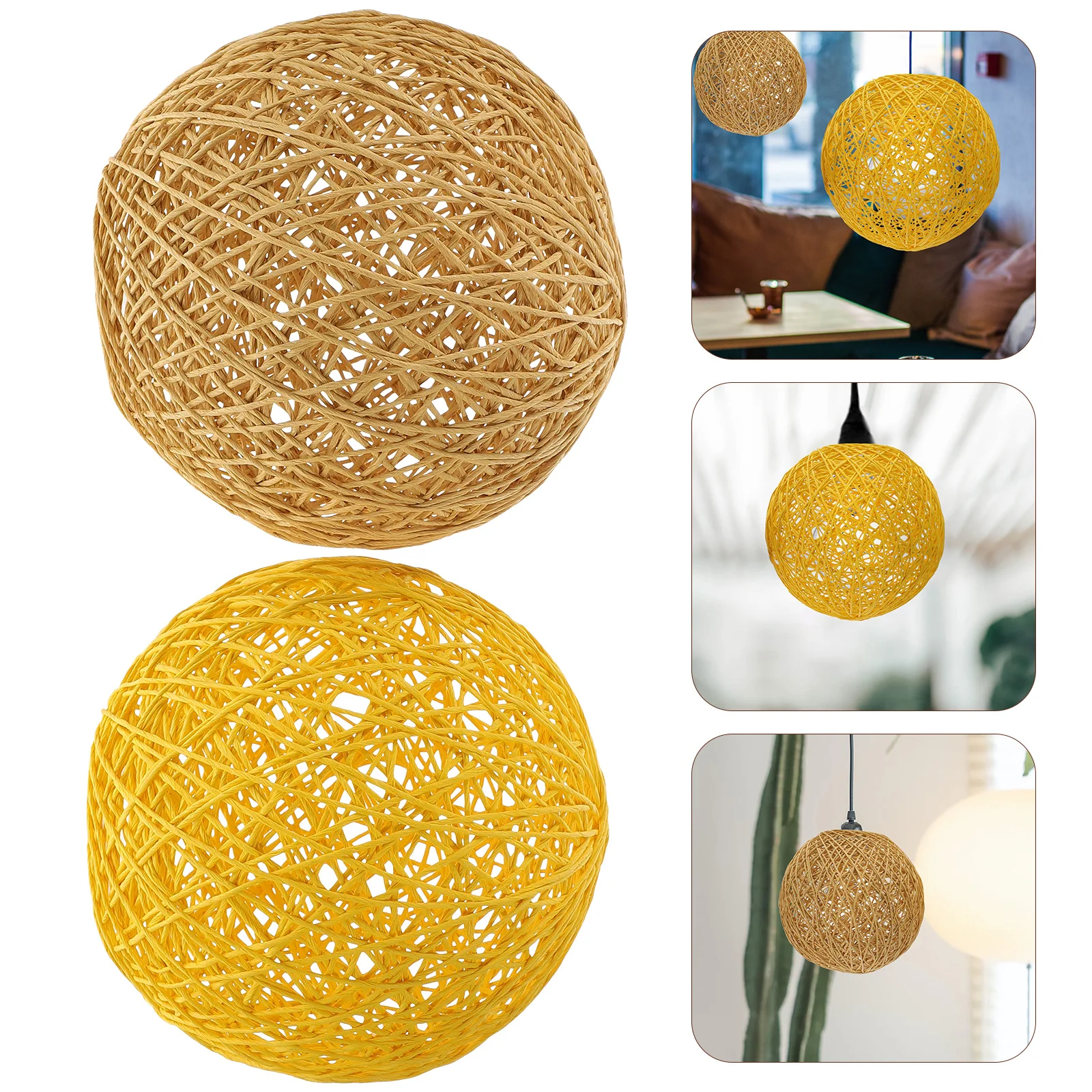 2 قطعة ظلال مصابيح قلادة مستديرة ريفي المنسوجة غطاء الروطان لمصباح السقف ديكور المنزل الإضاءة الناعمة استبدال الملحقات #3