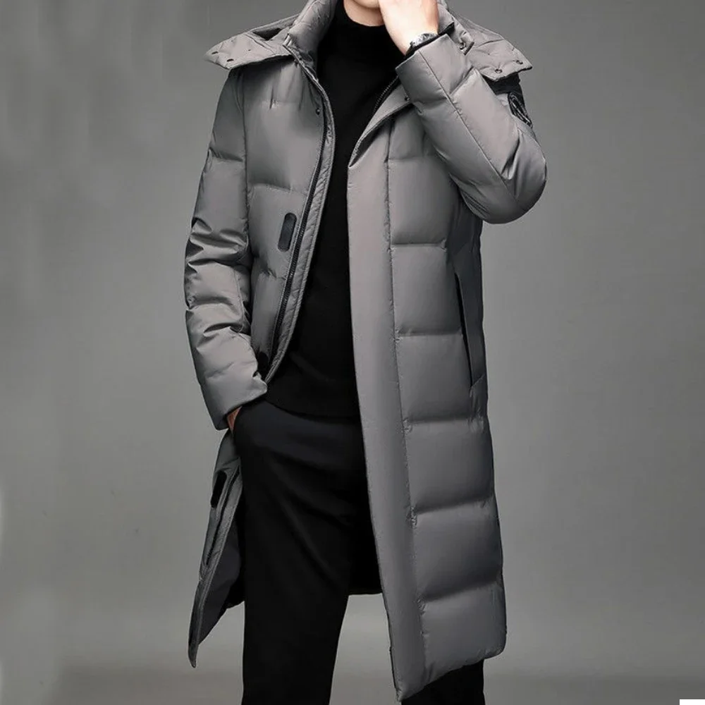 Fashion Men\'s Winter Long Down Coat Fur Hooded Windproof Warm Thick Jacket