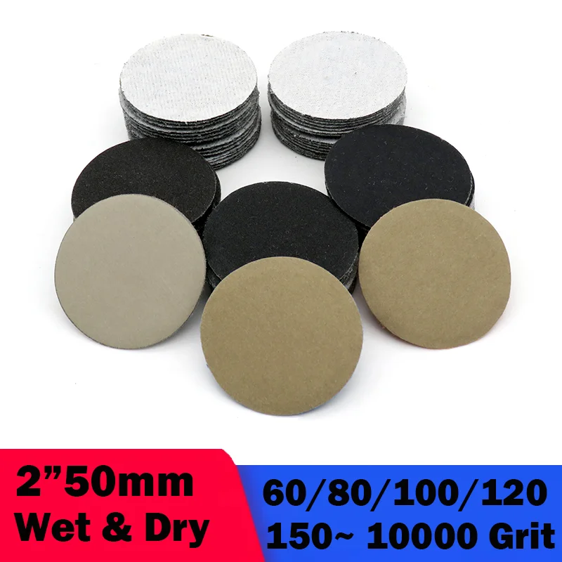 

2Inch 50mm Wet Dry Sandpaper 10-200Pcs Assorted 60-10000 Grit Sanding Pad for Polishing Wood Car Detailing Polishing Fiberglass