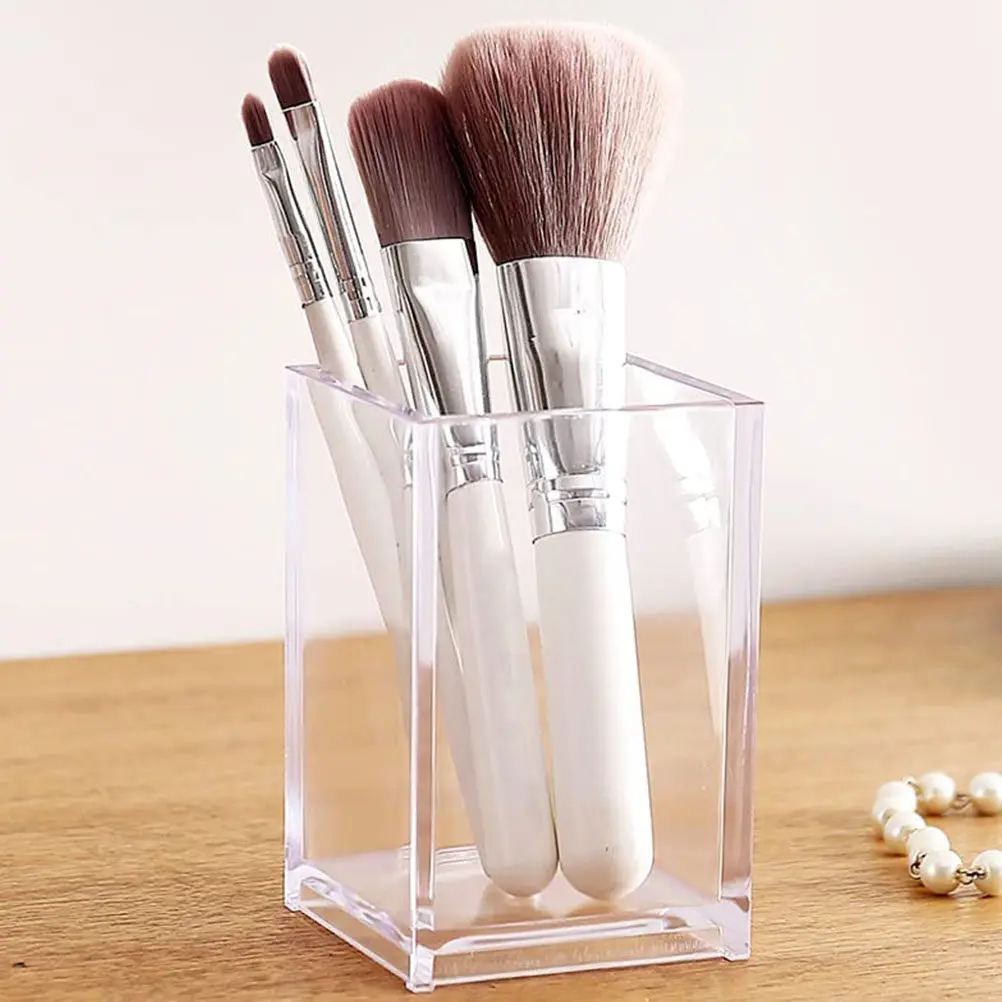 2Pcs High Clarity Acrylic Pen Holder Clean Desk Organizer for Pens Pencils Makeup Brushes Office Stationery Storage Container