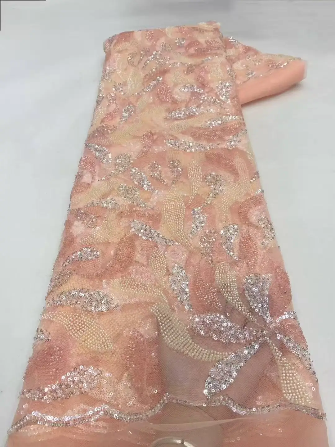 

2025 African Nigeria Tulle Lace Fabric, Sequins Embroidery, Wedding Party Guipure Dress, Beads Stone, 5Yards, High Quality