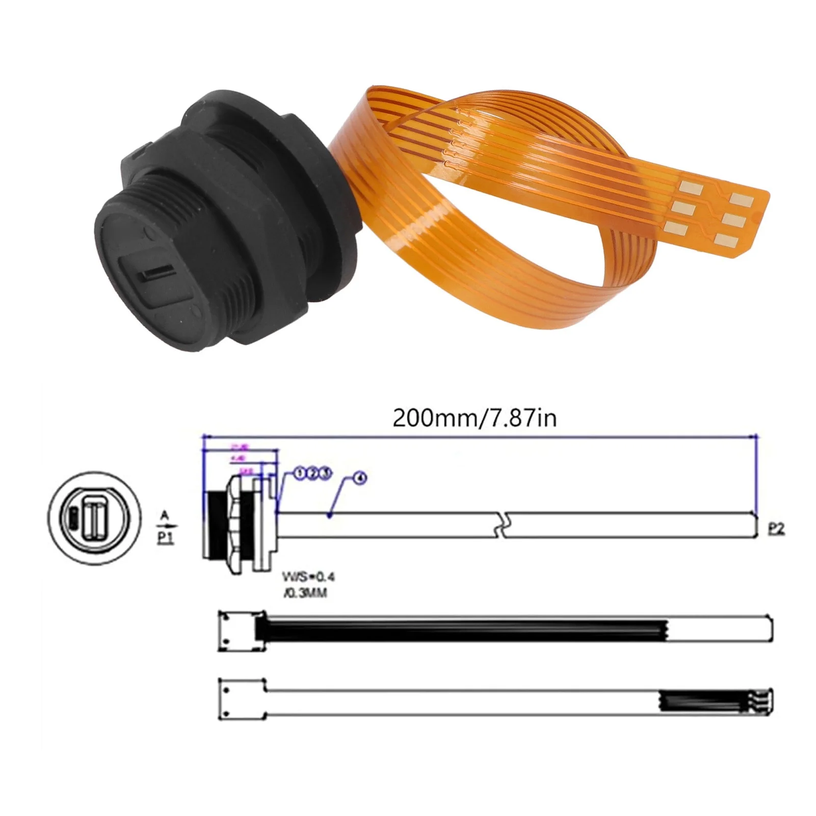 SIM Socket Flexible Cable 20cm IP68 Water Proof Threaded Panel Mount SIM Card Female Socket to Male Extension Cable