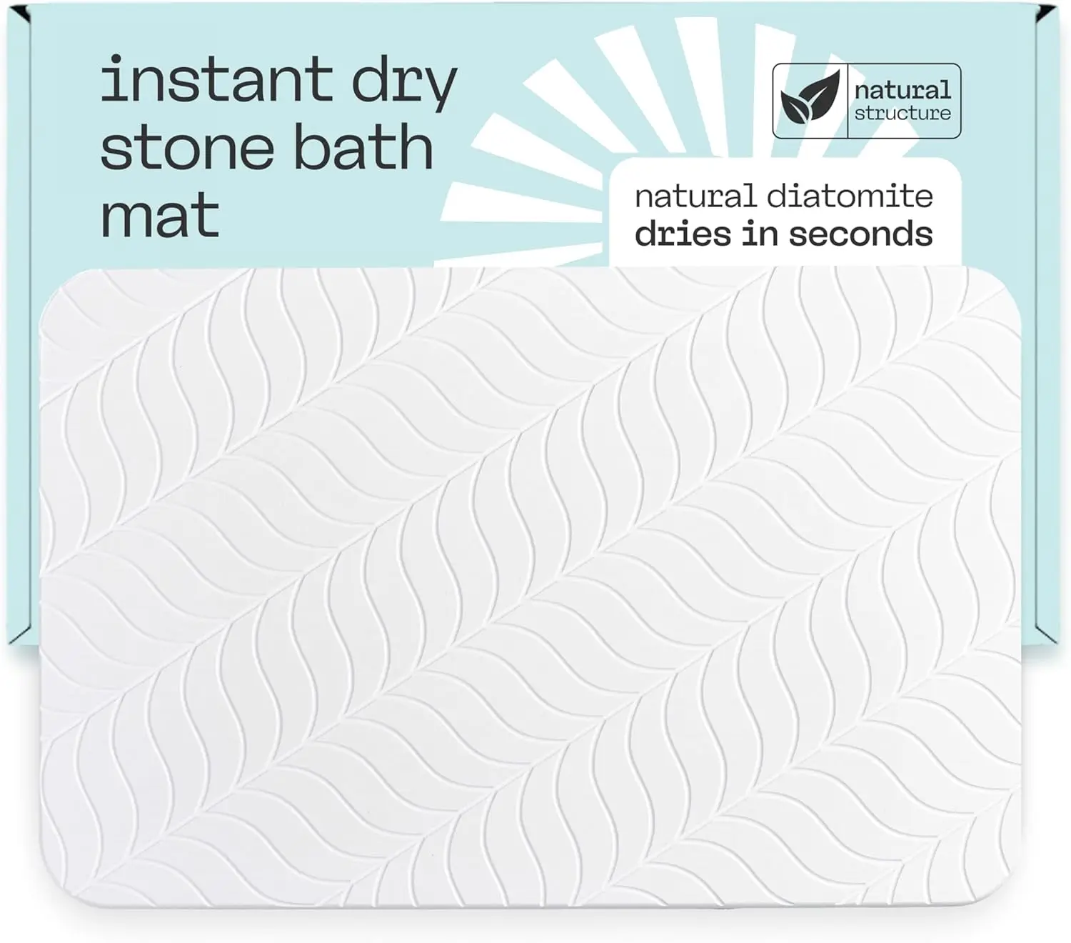 

Large Diatomite Bath Mat, Fast Drying & Ultra Absorbent, Non-Slip Shower Mat, Easy Clean Modern Design, 24x16 in White